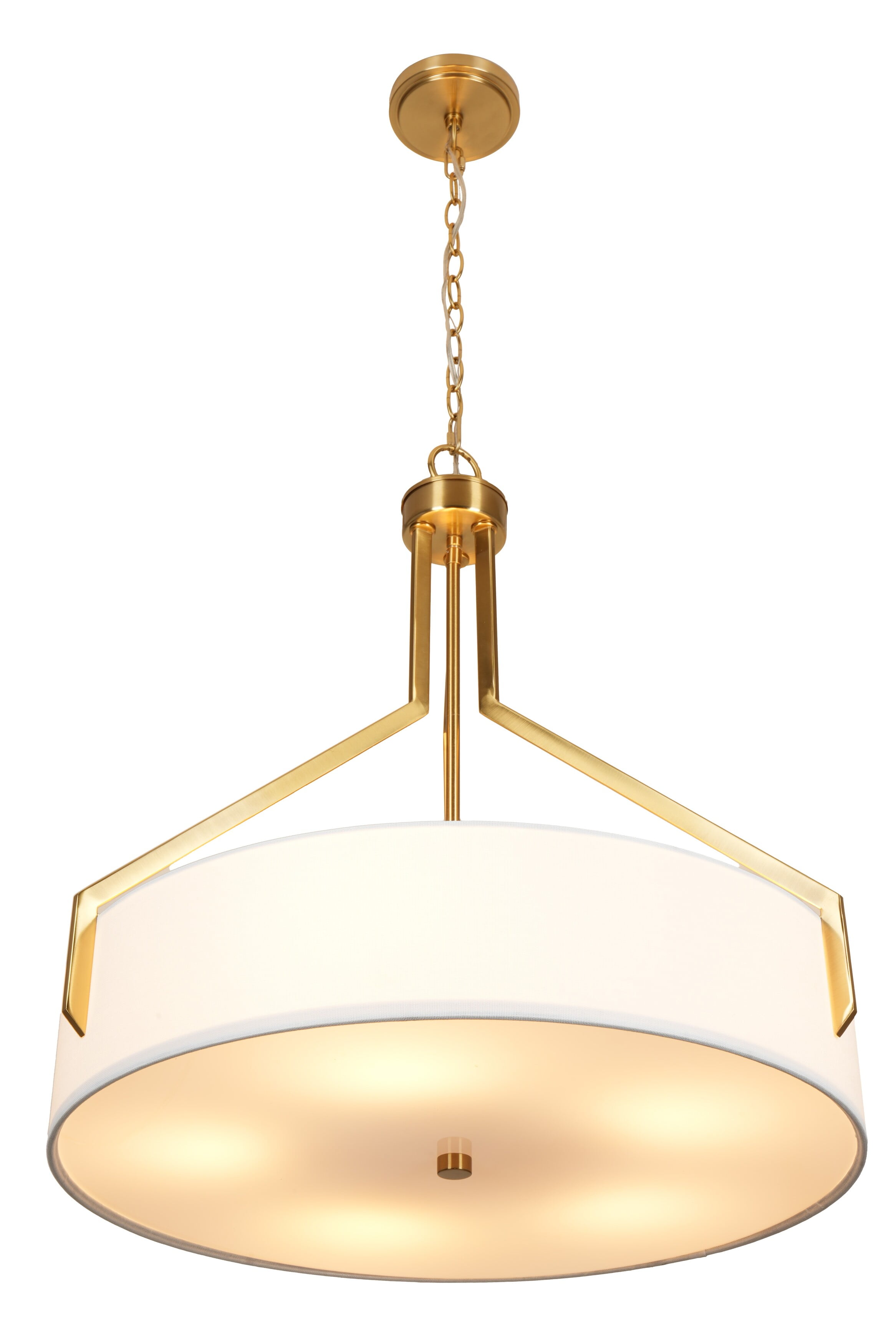 Kenroy Home Thayne 24'' Pendant Light Fixture with Off-White Fabric Drum Shade for Dining Room, Kitchen Table, Bathroom, Foyer, or Entryway, Brushed Gold