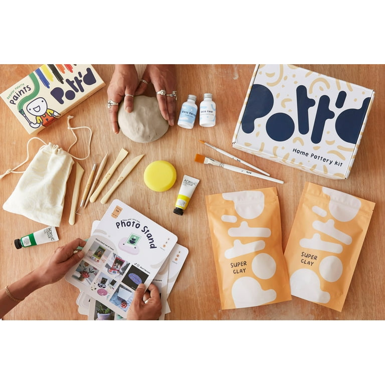 Pott'd Home Air-Dry Clay Pottery Kit for Beginners Pottery Kit for Adults.  Kit Includes: Air-Dry Clay for Adults Tools Paints Brushes Sealant  How-to-Guide Gift - Regular Paints
