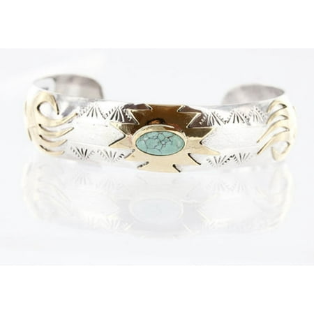 - 480 Retail Tag 12kt Gold Filled and .925 Sterling Silver Handmade Horse Authentic Genevieve Jones Navajo Turquoise Native American Bracelet