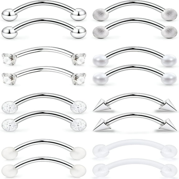 DESIGNICE Eyebrow Piercing Jewelry Surgical Steel Curved Barbell Tiny Eyebrow Ring Vertical Labret Lip Jewelry Ear Navel Small Belly Button Ring for Women Men 20g 16g 6mm/8mm/10mm/12mm