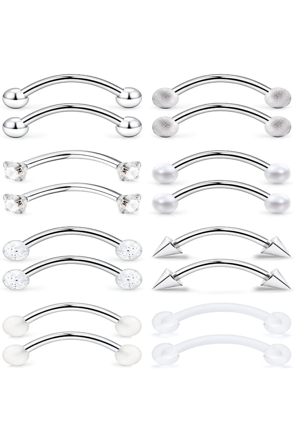 Eyebrow Piercing Jewelry Surgical Steel Curved Barbell Tiny Eyebrow Ring Vertical Labret Lip Jewelry Ear Navel Small Belly Button Ring for Women Men 20g 16g 6mm/8mm/10mm/12mm