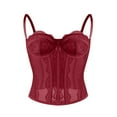 thumbnail image 4 of Gkeoshab Shapewear Lace Bustier Corset Crop Tops for Women - Spaghetti Strap Corset Bustier Fashion Going Out Top Shapewear Wine Red XS, 4 of 4