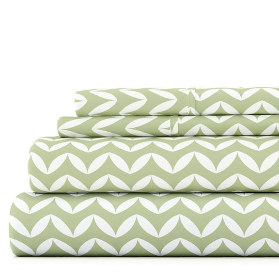 Noble Linens 3 Piece Pattern Microfiber Bed Sheets Set, Sage Puffed Chevron, Twin
