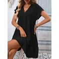 thumbnail image 6 of Women'S Short Sleeve V Neck Ruffle Hem Solid Swing Smock Dress Black XL, 6 of 9