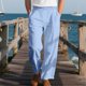 thumbnail image 1 of Pantalones largos casuales de poliéster para hombre, color sólido, cintura elástica, cordón ajustable, pierna ancha, bolsillos, para playa, 1 of 8