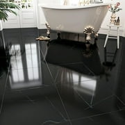 12" x 12" Black Floor Tile Peel and Stick Waterproof Bathroom Flooring Tile Stickers Kitchen Sticky Tiles for Floor Self Adhesive Stick on Tiles Bedroom Laminate Flooring 10 PCS