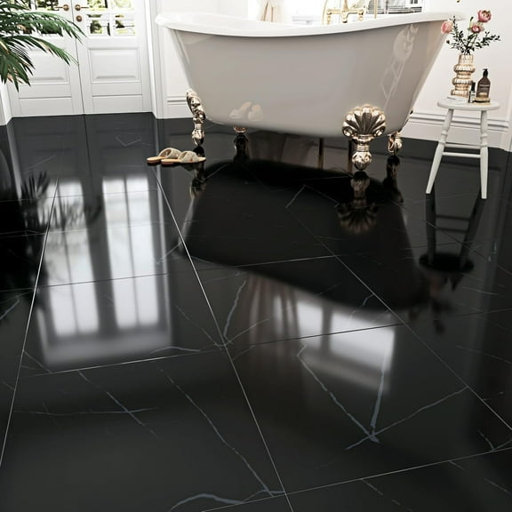 20 Pcs Black Peel and Stick Floor Tile Bathroom Granite Floor Tiles Peel and Stick Waterproof Black Vinyl Tile Self Adhesive Marble Floor Tile for Bedroom Kitchen RV 12" x 12"