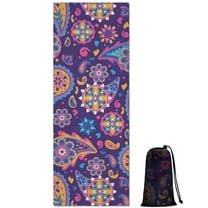 Purple Paisley and Floral Pattern Hot Yoga Mat Towel Non Slip for Hot Yoga - Quick-Drying Yoga Mat Cover with 4 Corner Pockets with Travel Bag - Hot Yoga Towel Non Slip 70"x26"