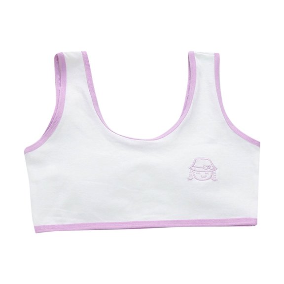 SERTG Girls Breathable First Bra Prints Cotton Seamless Color Blocking Comfort Fit School Activities Daily Wear Bralette Undergarment(Purple,7-9 Years)