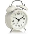 thumbnail image 1 of 4 Inch Twin Bell Loud Alarm Clock Metal Frame 3D Dial with Backlight Battery Operate Desk Table Alarm Clock,White, 1 of 5
