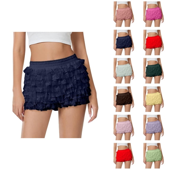 Bloomer Shorts for Women Summer Casual Elastic Waist Cute Ruffle Pumpkin Pants Boyshorts Layered Y2k Mini Shorts