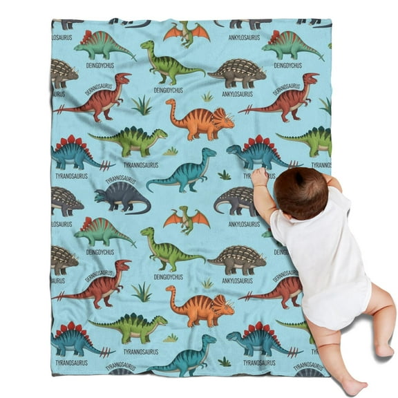 LightBlue Cartoon Dinosaurs Names Pattern Blanket,Comfortable Soft Flannel Throw Blanket,All Season,Warm Lightweight Blankets for Sofa Bed Couch Living Room Chair,30"x40"