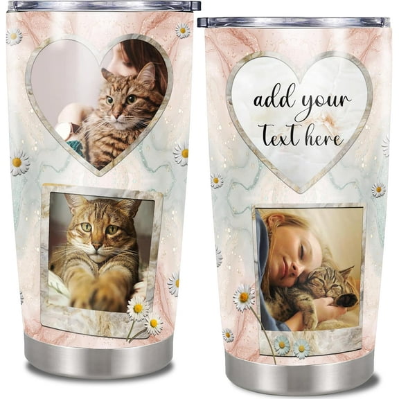 Personalized Photo Tumbler Custom Picture Text Name Travel Coffee Mug Cat Insulated Stainless Steel Cups Novelty Customized Gifts For Cats Pet Lovers Mom Women