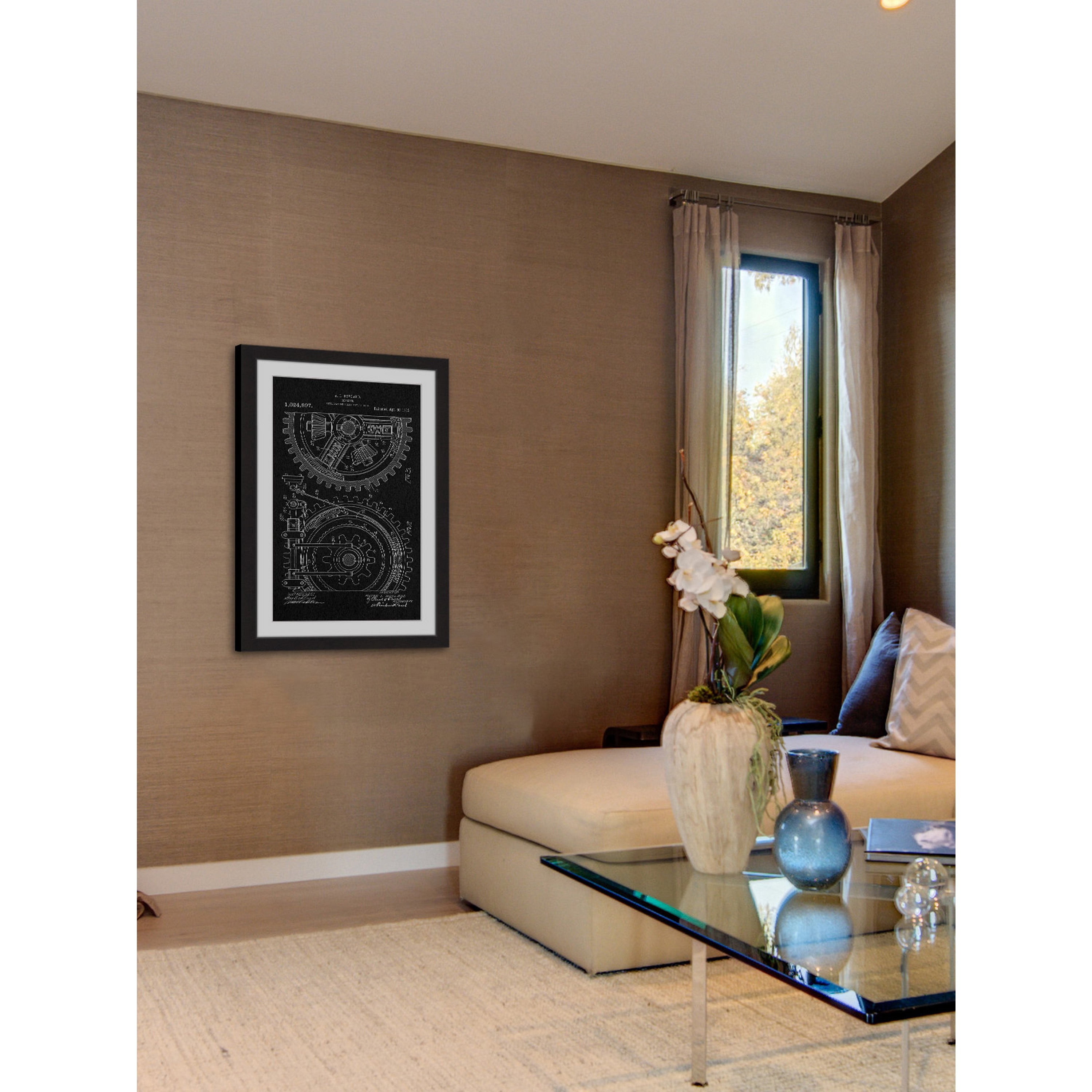 "Gears 1912 Black Paper" Framed Painting Print