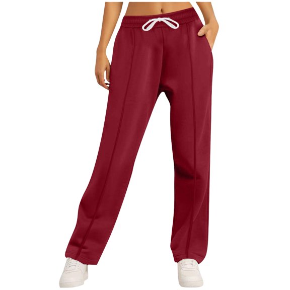 Sewkxo Womens Wide Leg Sweatpants High Waisted Baggy Pants Fashion Drawstring Athletic Joggers,Wine XL