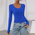 thumbnail image 4 of Women Long Sleeve V Neck Slim Fit Shirts Basic Tee Tops 2025 Fall Casual T Shirt Blouse Outfits Clothes Blue S, 4 of 5