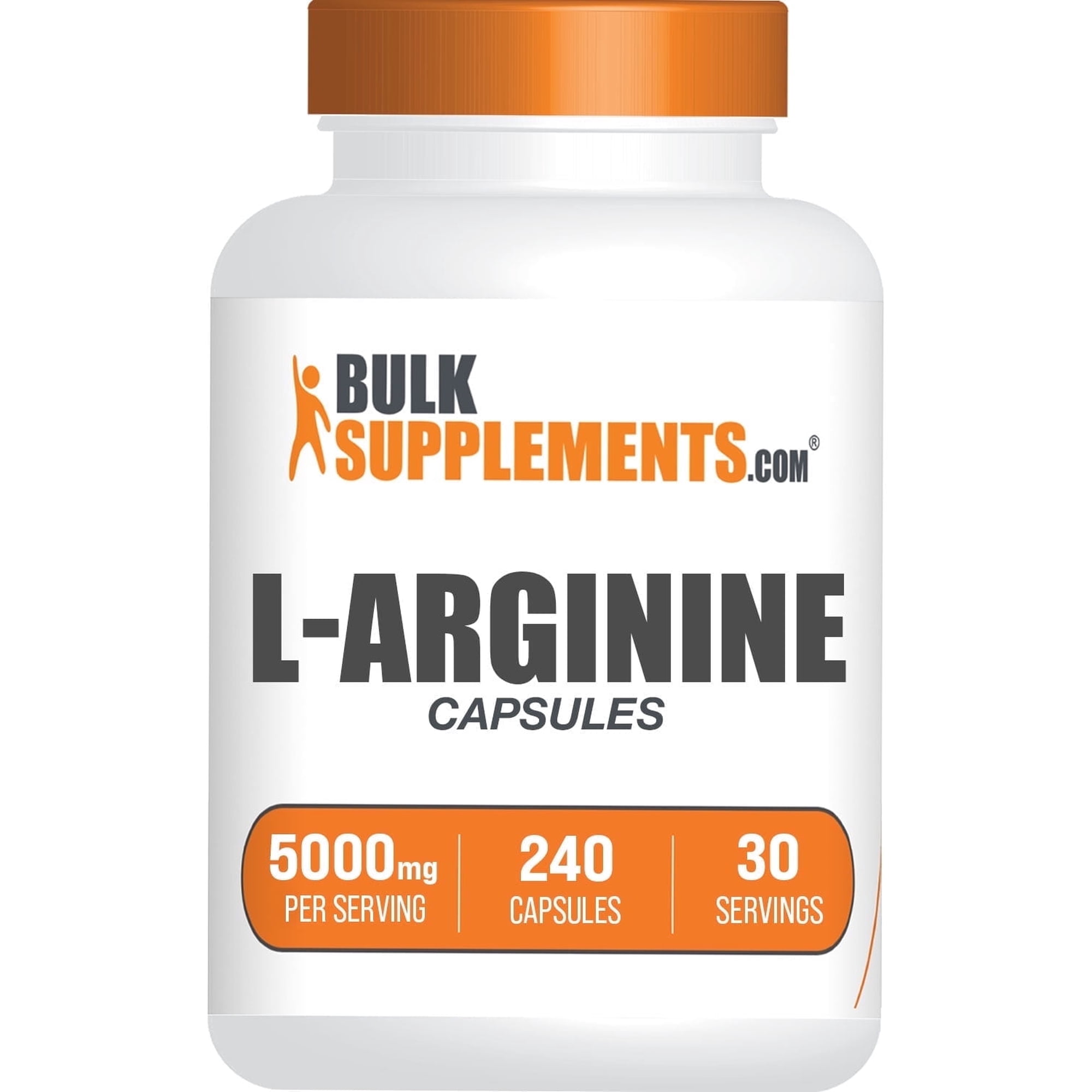 BulkSupplements L-Arginine Capsules - Arginine Supplement, Gluten Free - 8 Capsules per Serving (5000mg), 240 Count