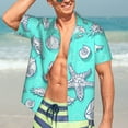 thumbnail image 4 of Uemuo Seashell And Starfish Printed Regular Fit Short Sleeve Casual Hawaiian Shirt for Men,Aloha shirt,Tropical shirt,Floral print shirt,Vacation Beach shirt-XX-Large, 4 of 9
