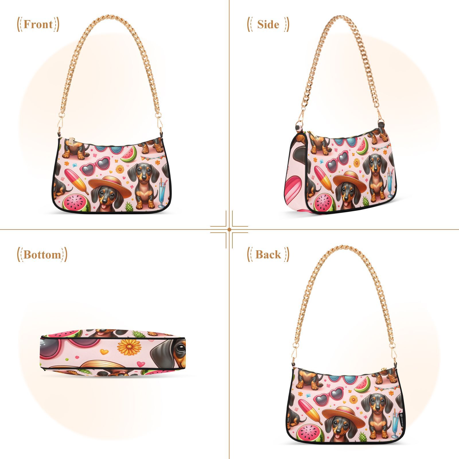 Dachshund Dogs WatermelonWomen Small Shoulder Bag Crossbody Tote Hobo Bags Purse Clutch Handbags with Chain Strap for Women