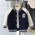 thumbnail image 2 of Girls Kids Varsity Jacket Fleece Lightweight Button Down Boomber Jacket with Pockets Size for 9-10 Years,Dark Blue, 2 of 8