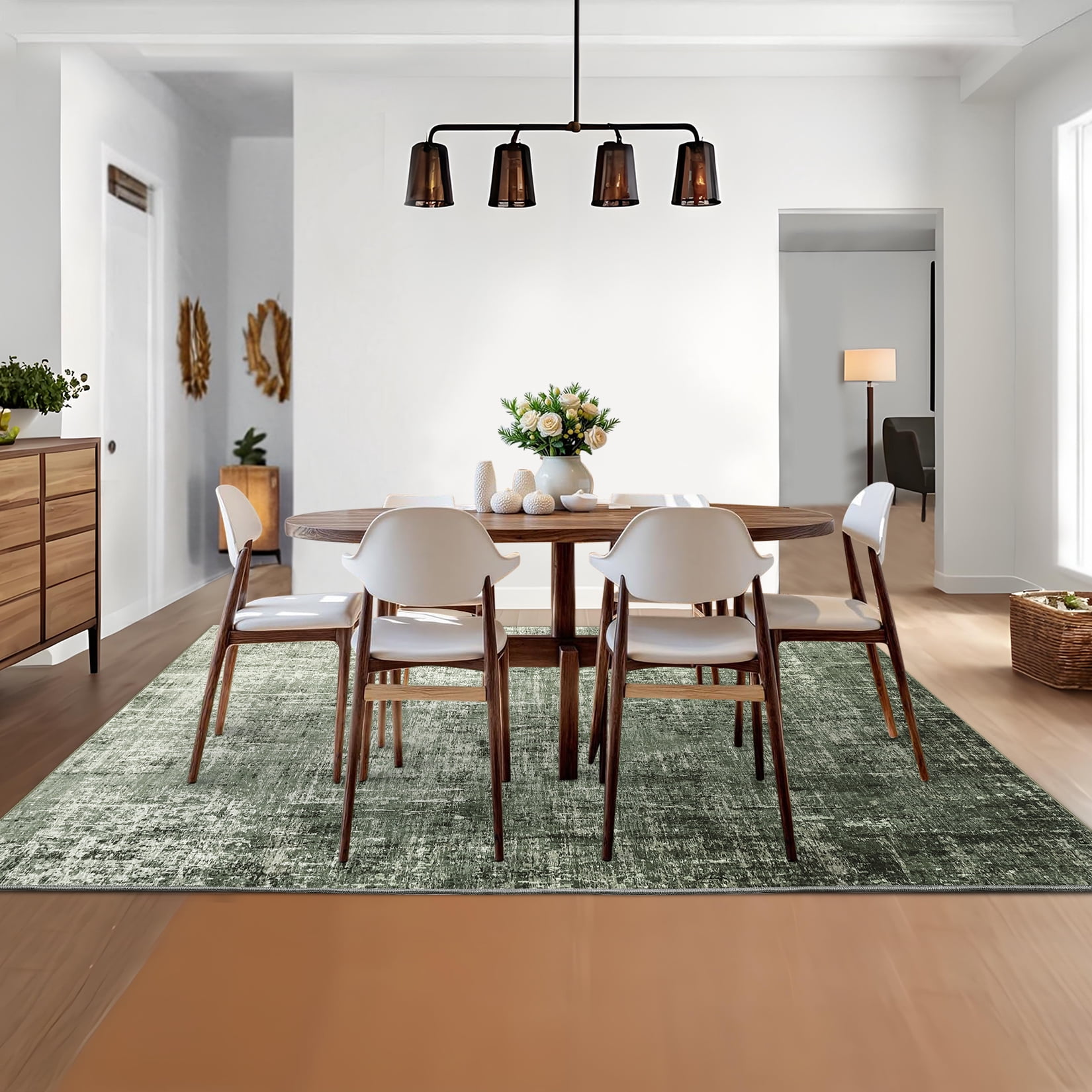 FairOnly 9'x12'Modern Abstract Gradient Color Area Rug Machine Washable Ultra Thin Low Pile Non Slip Carpet for Living Room Dining Room Bathroom,Grey Green