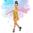 thumbnail image 2 of Curuila Toddler Child Girls Dance Dress With Tassels Solid Color Crew Neck For Performance Soft Casual Dresses Size 4-5 Years, 2 of 4
