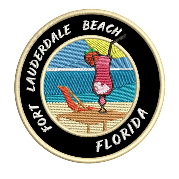 Happy Hour! At Fort Lauderdale Beach, Florida USA 3.5 Inch Iron Or Sew On Embroidered Fabric Badge Patch Ocean Beach, Salt Life Iconic Series