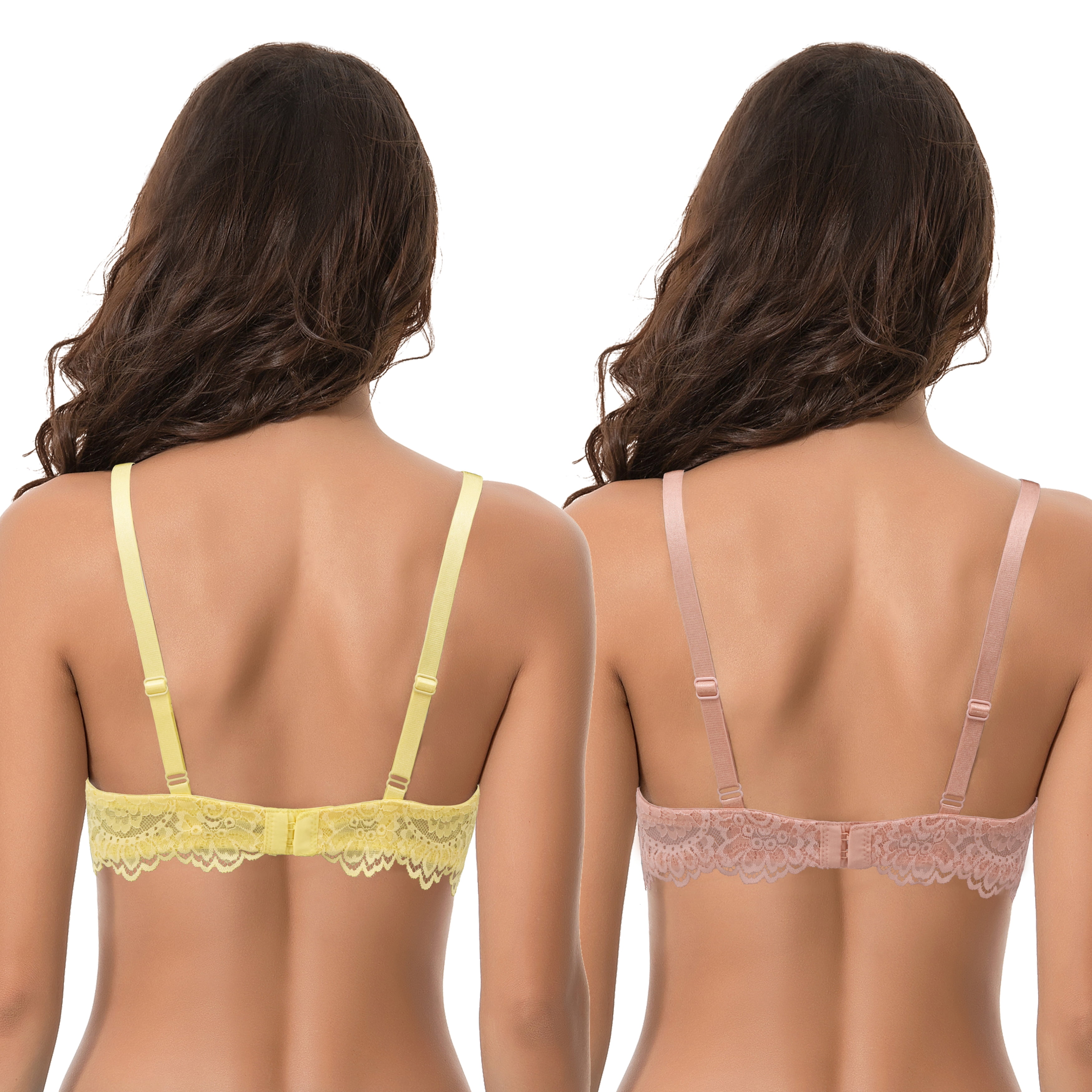Curve Muse Women's Underwire Plus Size Push Up Add 1 and a Half Cup Lace  Bras-2PK-Lime Cream/Hot Pink,Mauve/Rose Gold-42DD 