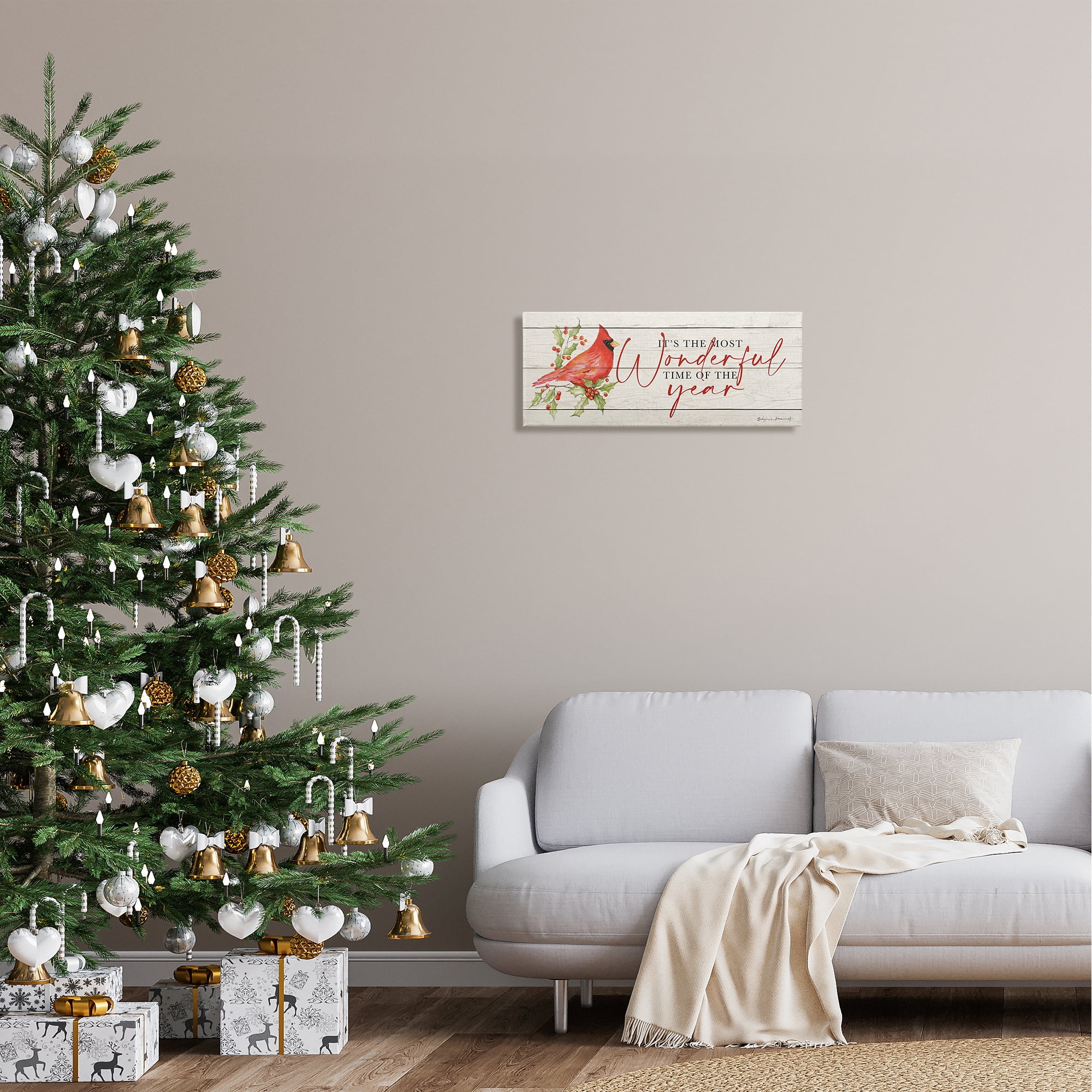 Stupell Industries Most Wonderful Time Cardinal Holiday Painting Gallery Wrapped Canvas Print Wall Art