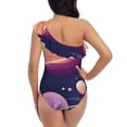 thumbnail image 5 of Uemuo Planet Pastel Galaxy Print Women's One Piece Swimsuit Asymmetrical Neck Bathing Suit One Shoulder Side Cutout Ruffle Swimwear-X-Large, 5 of 6