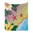 thumbnail image 1 of Graphic Beach Soft Flannel Fleece Blanket, Summer Time Lovey Nautical and Tropic Elements Starfish Flowers at the Shore, Cozy Plush for Indoor and Outdoor Use, 50" x 60", Multicolor, by Ambesonne, 1 of 5