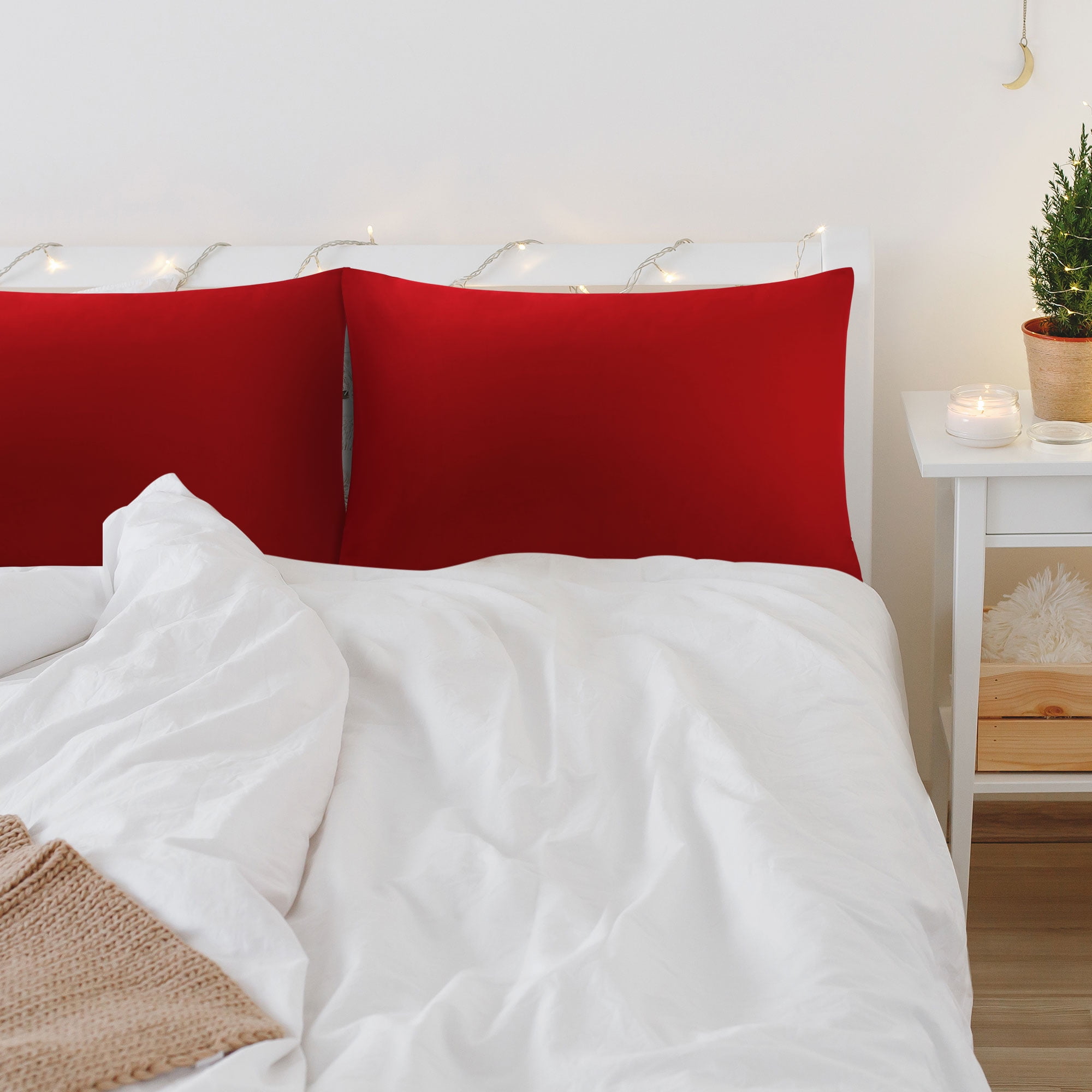 Unique Bargains 2 Pack 300TC Cotton Solid Pillowcases Red 19" x 29"