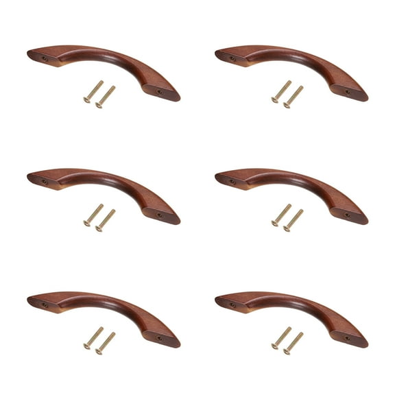 6Pcs 96mm/3.8" Hole Spacing Bridge Shaped Beech Wood Cabinets Drawer Pull Handles for Kitchen(Khaki, 128mm Length)