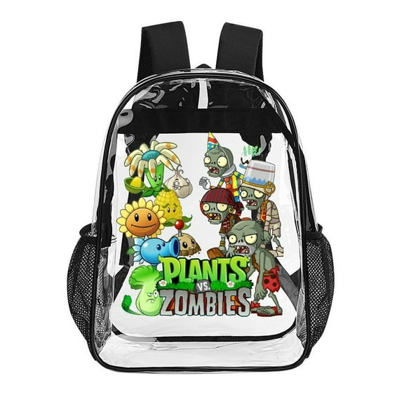 17in Plants Vs Zombies Clear Backpack Clear Bag Heavy Duty PVC Large Bookbags Transparent Bag Work