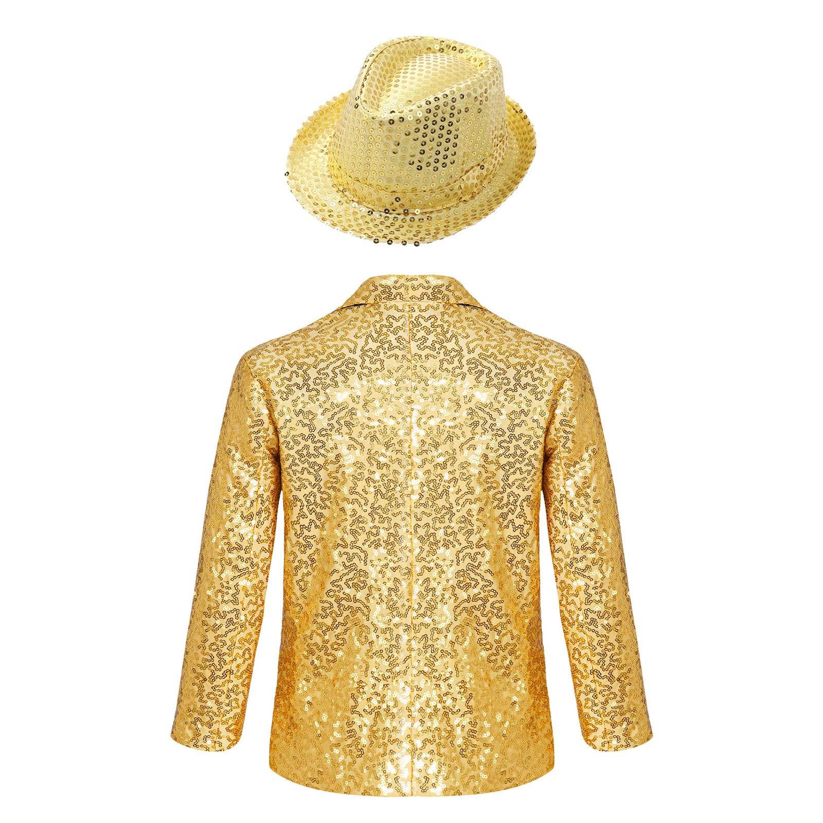 MSemis Kids Boys Shiny Sequin Suit Jacket Party Blazer Dance Tuxedo Costume with Hat,Size 6-16 Gold 12 - image 2 of 6