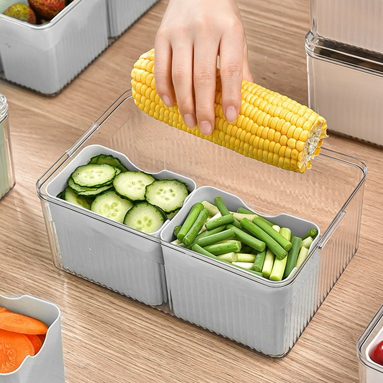 VELIHOME Fridge Food Storage Box Reusable Divided Refrigerator Organizer for Veggies, Fruits, Snacks