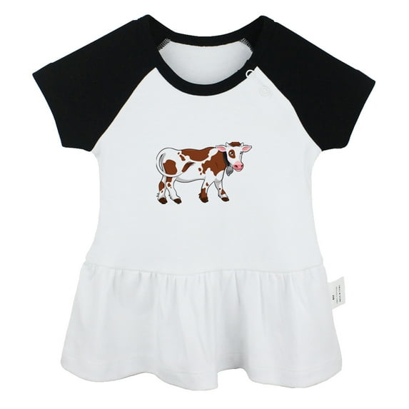 Holy Cow I'm Cute Funny Dresses For Baby, Newborn Babies Animal Cow Pattern Skirts, Infant Princess Dress, 0-24M Kids Graphic Clothes (Black Raglan Dresses, 18-24 Months)