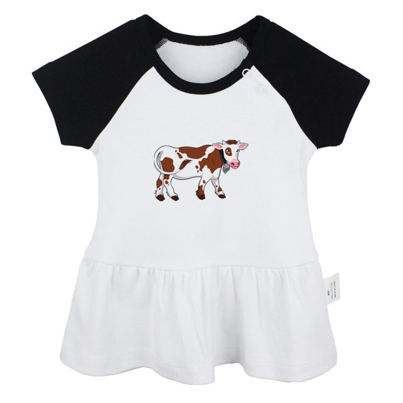 Holy Cow I'm Cute Funny Dresses For Baby, Newborn Babies Animal Cow Pattern Skirts, Infant Princess Dress, 0-24M Kids Graphic Clothes (Black Raglan Dresses, 18-24 Months)