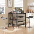 thumbnail image 2 of VECELO Home Bar Unit for Liquor, 3 Tier L-Shaped Bar Cabinet with Storage and Footrest, Corner Bar Table with Wine Rack for Home/Kitchen/Pub, Charcoal Gray, 2 of 9