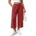 thumbnail image 6 of Njagoc3 Linen Capris for Women Elastic Waisted Drawstring Capri Pants with Pockets Side Button Casual Summer Cropped Pants, 6 of 6