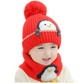 thumbnail image 2 of NAISIBABY Toddler Beanie Hat and Scarf 2-Piece, Cute Graphic Scarf Ski Cap with Pom Winter Warm Outdoor Set Red 1-3T, 2 of 7