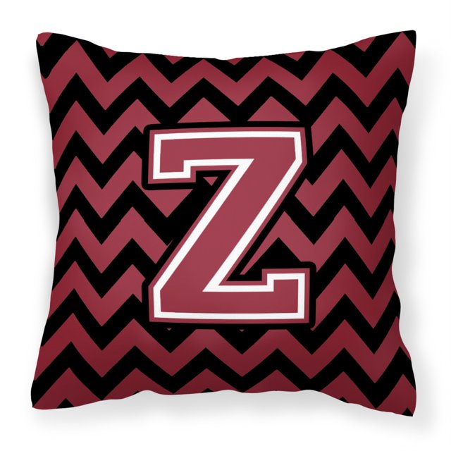 Letra Z Chevron Granate y almohada decorativa de tela negra Caroline's Treasures 14 H x 14 W