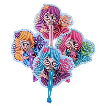 10" Folding Mermaid Paper Fan - 12 Pieces of Accordion Style Multicolored Assortment - Perfect for Dress Ups, Festivals, Birthday, School Shows, Novelties, Party Favor and Supplies
