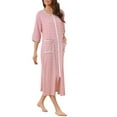 thumbnail image 4 of INSPIRE CHIC Women's Zip Front Striped Robe 3/4 Sleeve Long Bathrobe House Dress Pajama L Pink, 4 of 5