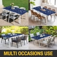 thumbnail image 5 of Navy Blue Christmas Table Cloths for 4 Foot Rectangle Tables, Xmas Snowflake Ball Winter Snowflake Patio Waterproof Elastic Fitted Tablecloths, Washable Rectangular Table Cover for Camping, 5 of 8