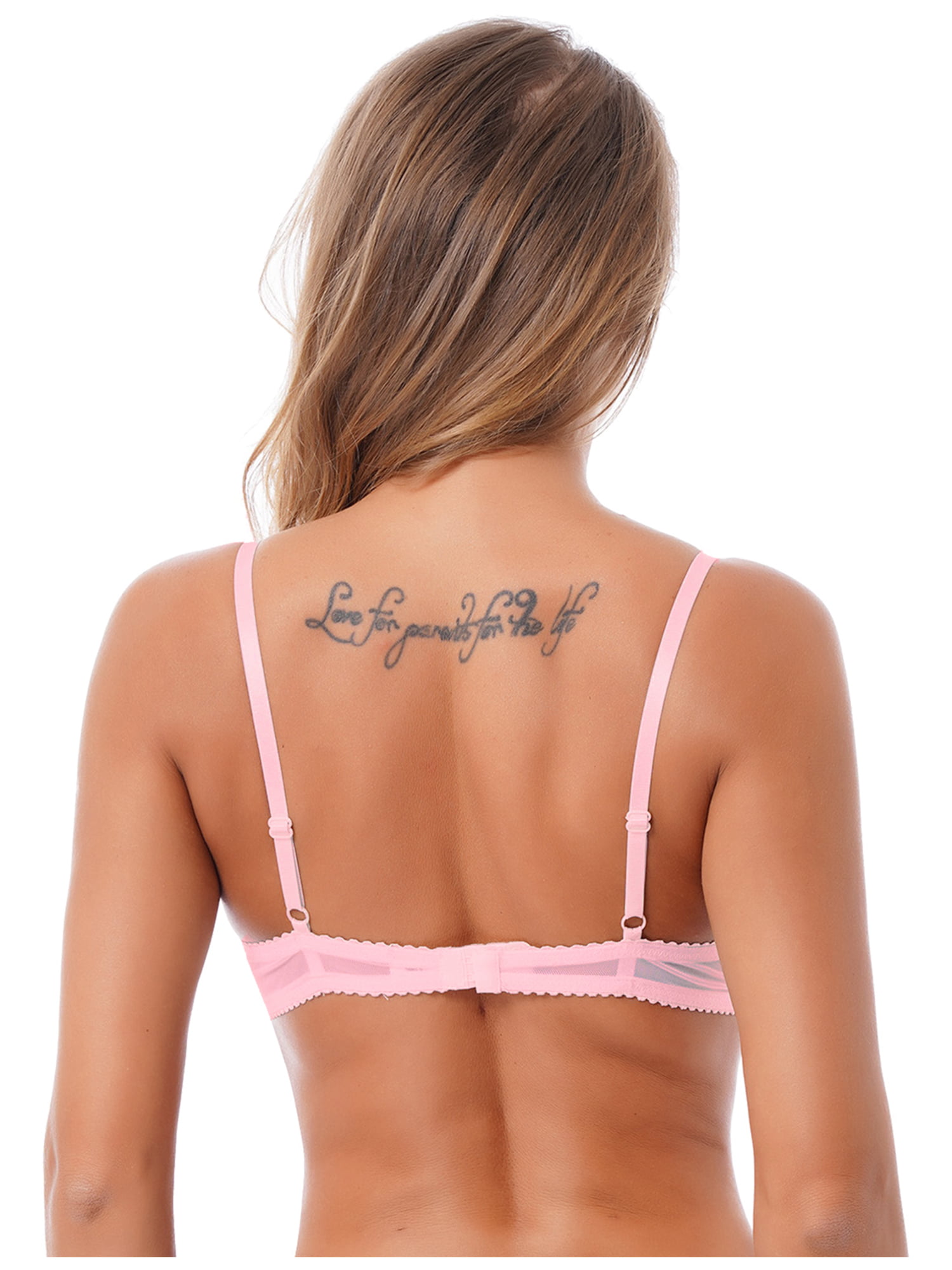 renvena Women's 1/4 Cup Lace Bra Balconette Mesh Underwired Unlined Demi  Shelf Bra Size S-5XL Pink M 