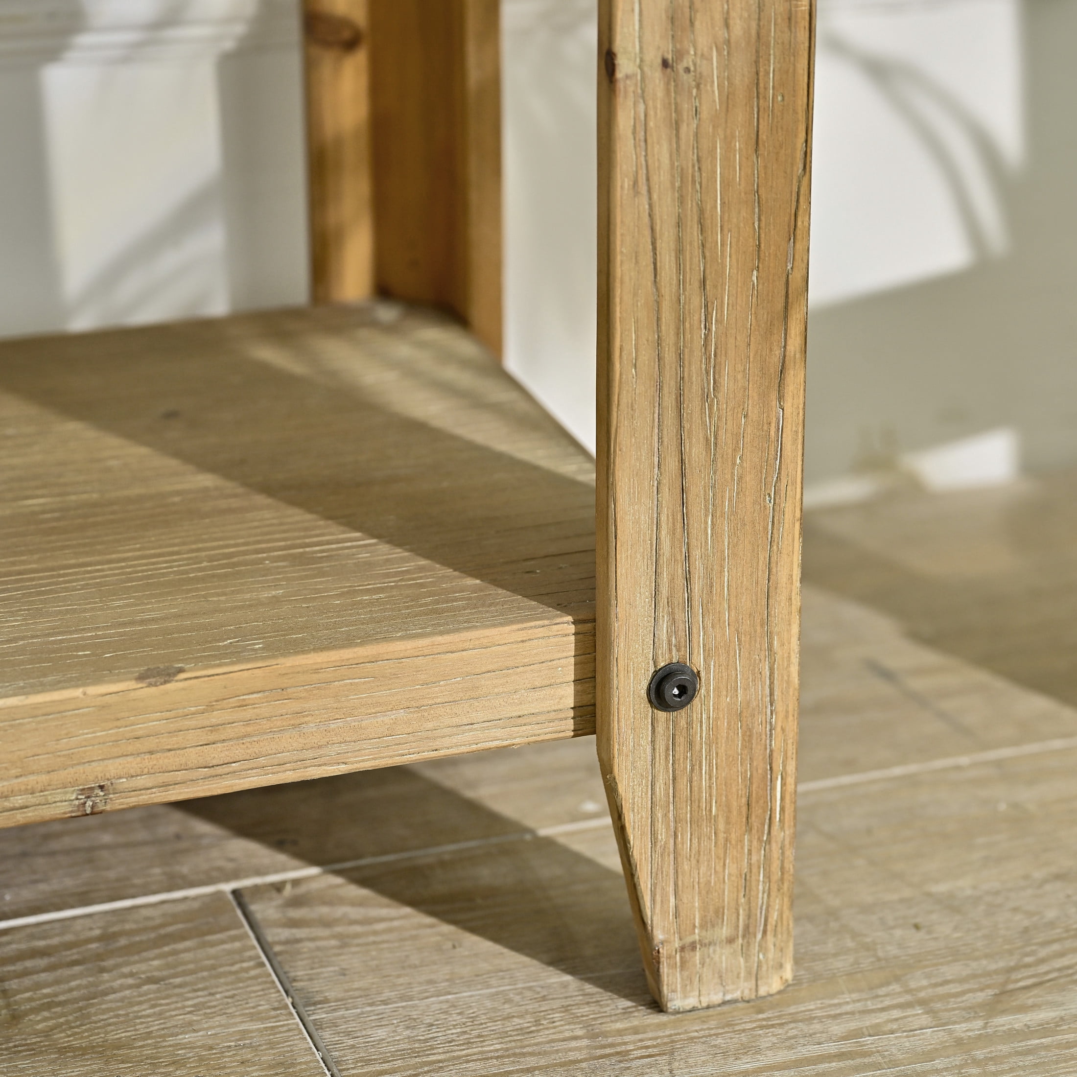 GDF Studio 59" Rustic Cabinet with Glass Doors and Shelf, Farmhouse Storage Console, Natural Wood