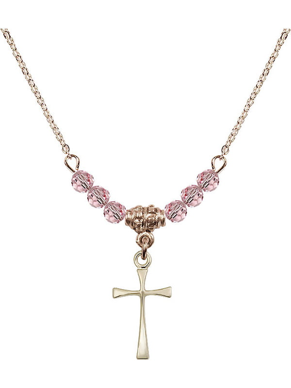 18-Inch Hamilton Gold Plated Necklace with 4mm Light Amethyst Birthstone Beads and Gold Filled Maltese Cross Charm.