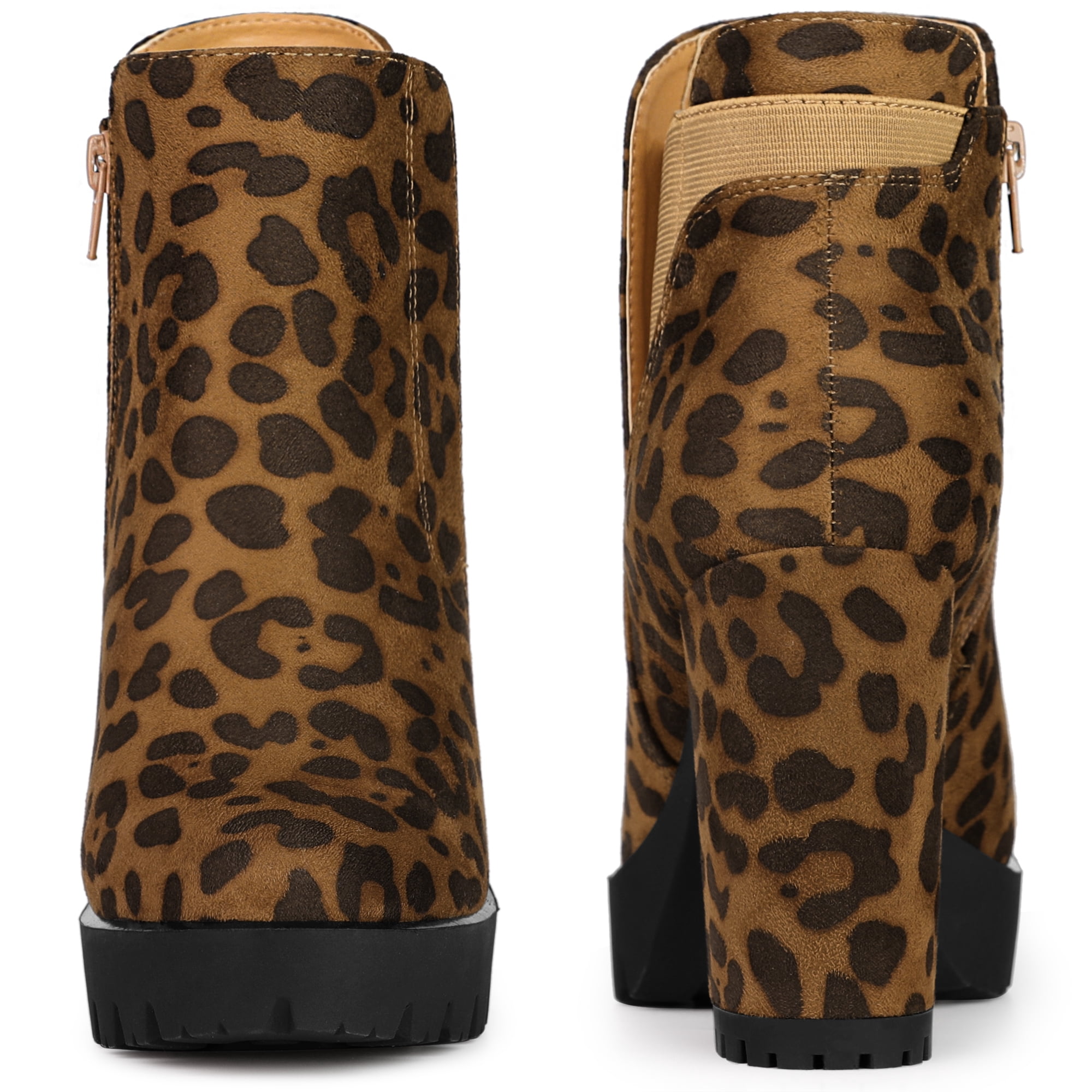 Unique Bargains Women's Platform Chunky Heels Chelsea Boots Leopard 9