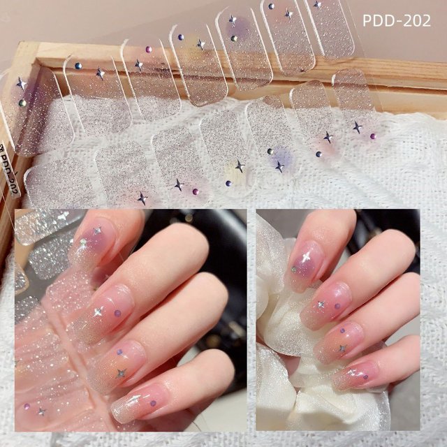 Pegatinas de uñas de Gel semicuradas DIY, pegatinas de uñas de larga duración, Color sólido, flores frescas en primavera, tiras de uñas, parche deslizante, calcomanía de cubierta completa